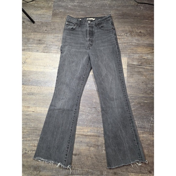 Levi Strauss Women's Jeans Ribcage Flare Black Wash 26 - Picture 3 of 16